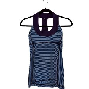 Lululemon Athletica Women’s Scoop Neck Striped Tank Navy and Teal Top sz 4